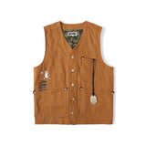 Shark Print T Shirt Embroidered Tiger Head Golden Vest