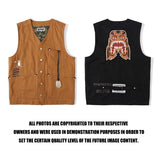 Shark Print T Shirt Embroidered Tiger Head Golden Vest