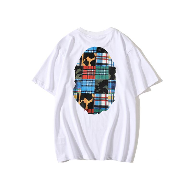 Shark Print T Shirt Colored Mosaic Logo Printed T-Shirt Short Sleeve Summer