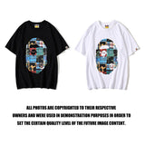 Shark Print T Shirt Colored Mosaic Logo Printed T-Shirt Short Sleeve Summer