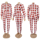 Women Plaid Catsuit Women Checkered Jumpsuit Fashion Fall and Winter Lapels Slim Fit Puff Sleeve Women's Plaid Printed Jumpsuit