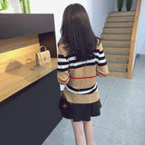 Striped Cardigan Mid-Length Color Block V-neck Sweater Coat Loose Women Top