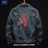 Denim Varsity Jacket Spring and Autumn Indian Embroidered Denim Jacket Men's Slim Fit Jacket Denim Coat