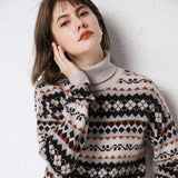 Fair Isle Sweater Cottagecore Outfits for Women Autumn and Winter Knitting Woolen Sweater Turtleneck Jacquard Thickened Jumper Loose Bottoming Shirt