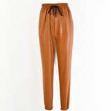 Brown Leather Pants Autumn Winter Sexy Tight High Elastic Pu Feet Leather Pants Women