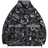 Grafitti Sweatshirts Autumn Graffiti Printing Men's Loose Zip Trench Coat Coat Jacket