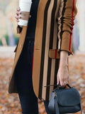 Long Sleeve Stand Collar Plaid Printed Woolen Coat