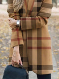 Long Sleeve Stand Collar Plaid Printed Woolen Coat