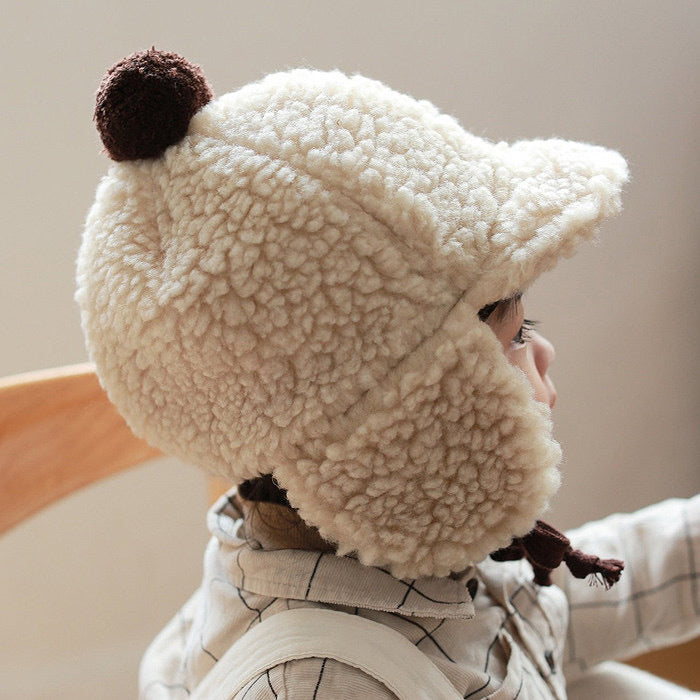 Winter Rompers Autumn and Winter Warm Teddy Bear Plush Earmuffs Hat Baby Peaked Cap