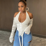Music Festivals Rave Outfits Girls Tops Autumn and Winter Women's Sexy Slim T-shirt Women
