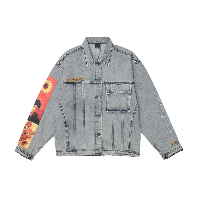 Men Denim Coat Jean Jackets Figure Head Print Denim Clothing Men's Jacket Harajuku Style Loose Denim Jacket