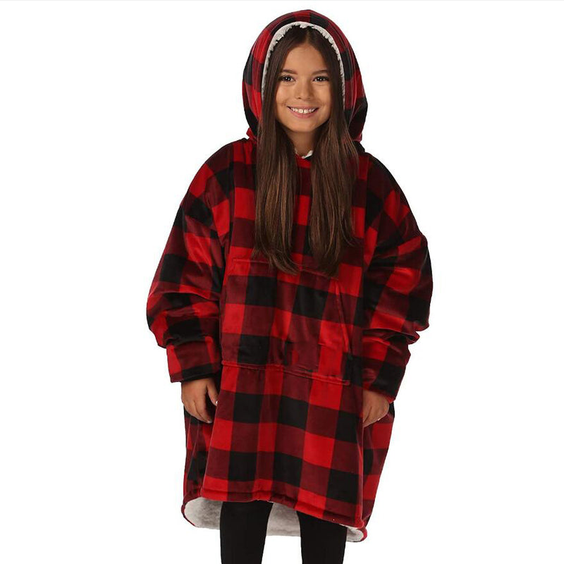Children Oodie Doublesided Cotton Velvet Soft and Comfortable Home Lazy Sweater Blanket Coat Hooded Casual Sweatshirt Fall/Winter  Hoodie Fleece