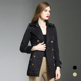 Slim Fit Tied Double Breasted Diamond Lattice Long Cotton Coat Coat