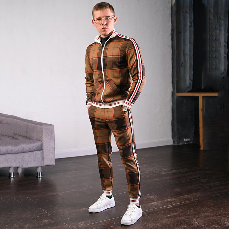 Men Tracksuit Men 'S Autumn Winter Plaid Plaid Men 'S Suit