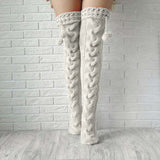 Winter Thick Knit Thigh High Socks Long Stockings Boot Knitted Garter Fur Ball over the Knee Stockings