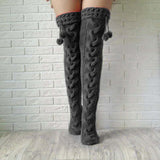 Winter Thick Knit Thigh High Socks Long Stockings Boot Knitted Garter Fur Ball over the Knee Stockings
