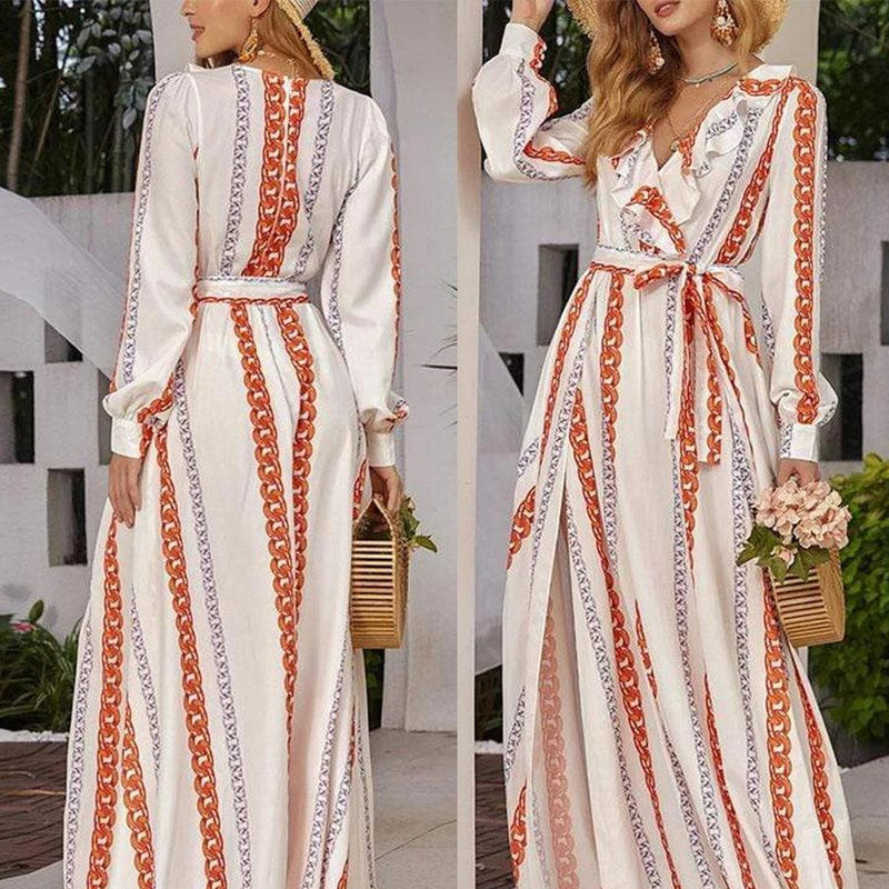 Autumn and Winter Long Sleeve Split Lace-up Dress Sexy Dress Flower Print Cottagecore Aesthetic Dress