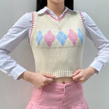 Preppy Aesthetic Sweater Autumn Women Clothing Plaid Vest for Women