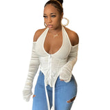 Music Festivals Rave Outfits Girls Tops Autumn and Winter Women's Sexy Slim T-shirt Women