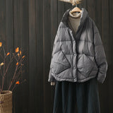 Women Winter Coats Puffer Jacket Down Coat Autumn and Winter Artistic Stand Collar Short White Duck Down Coat