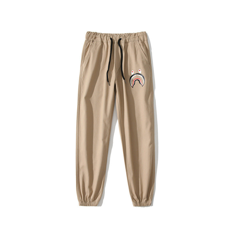 Shark Print Pant Trendy Brand Men'S Shark Head Waist-Tied Ankle-Tied Woven Fabric Trousers