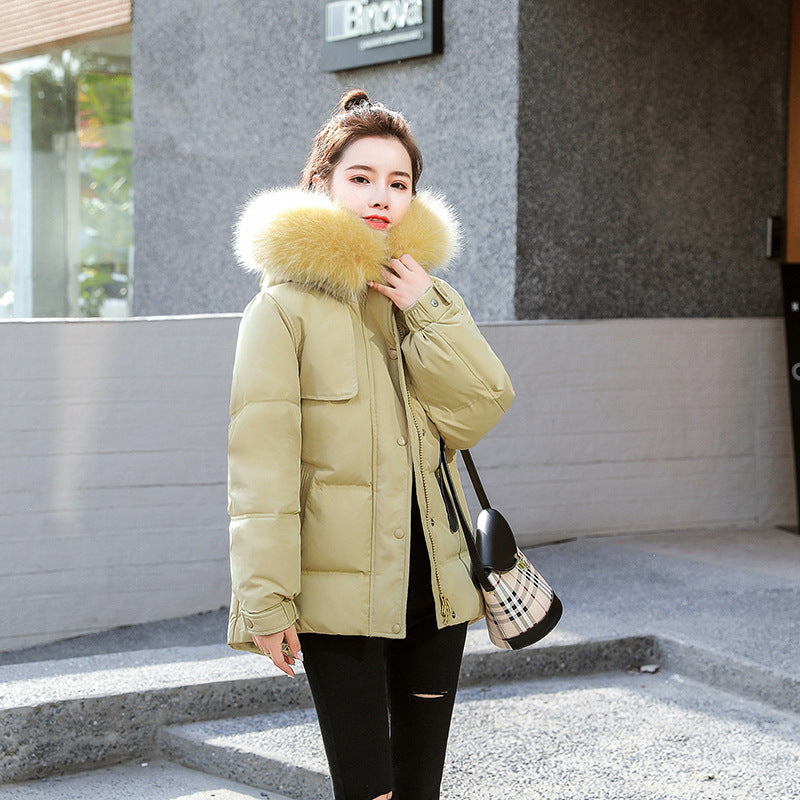 Women Winter Coats Puffer Jacket down Coat Fashion Genuine Fur Collar White Duck down Waist-Tight Student
