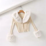 90S Outfits Autumn Retro Detachable Fur Collar Sweater Tup Cardigan Coat