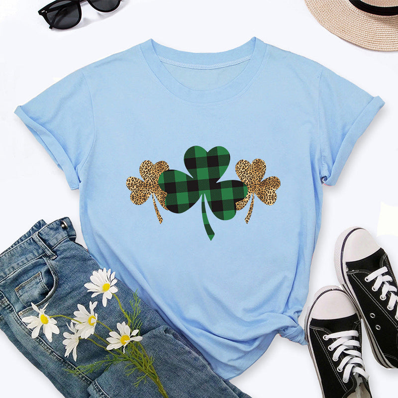 Saint Patrick's Day Clothing Clover Printed round Neck Short Sleeve T-shirt