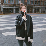Cute Leather Jacket Women's Winter Leather Coat Fleece-Lined Thickened Motorcycle Clothing