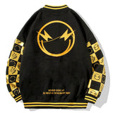 Yellow Varsity Jacket Autumn and Winter Men's Baseball Uniform Panda Embroidery Bronzing plus Velvet Long Sleeve Jacket Hoodie Coat