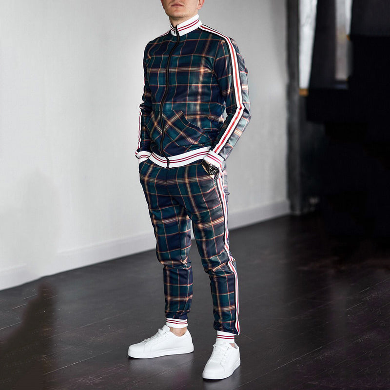 Men Tracksuit Men 'S Autumn Winter Plaid Plaid Men 'S Suit