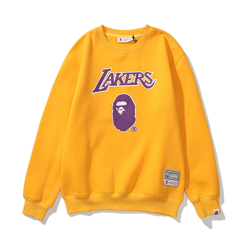 Shark Print Sweatshirts Lakers Crew Neck Sweater Velvet Padded Bottoming Shirt
