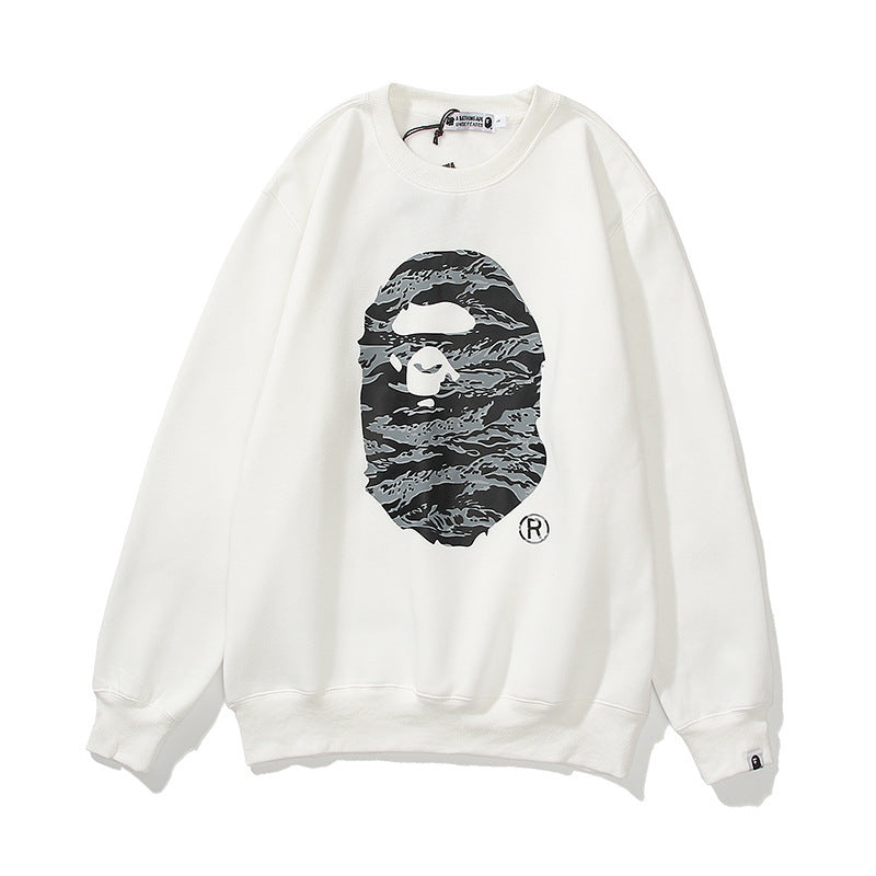 Shark Print Sweatshirts Printed Men's and Women's Casual Fleece-Lined Crew Neck Sweater