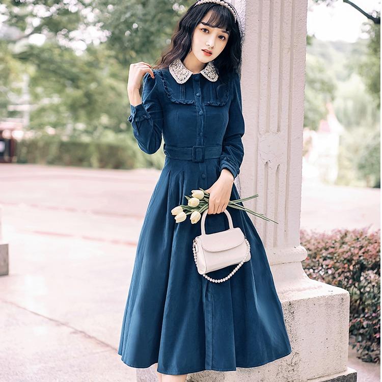 Retro Corduroy Long Sleeve cottagecore aesthetic dresses