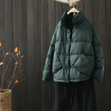 Women Winter Coats Puffer Jacket Down Coat Autumn and Winter Artistic Stand Collar Short White Duck Down Coat