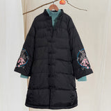 Women Winter Coats Puffer Jacket Down Coat White Duck Down Jacket Embroidered Mid-Length White Duck Down Hooded Jacket