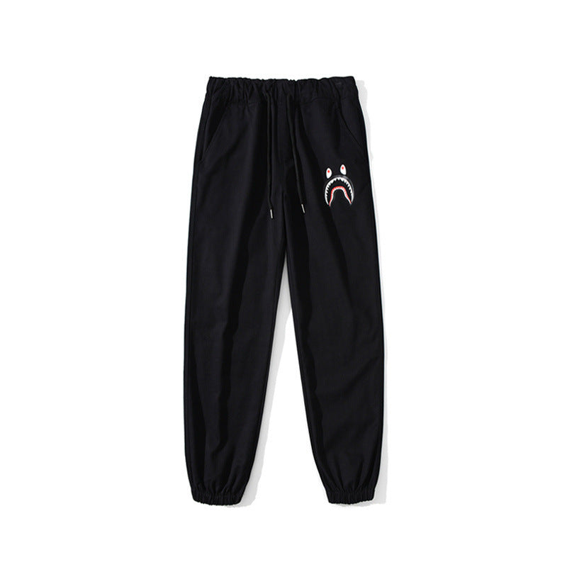 Shark Print Pant Trendy Brand Men'S Shark Head Waist-Tied Ankle-Tied Woven Fabric Trousers