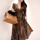 V-neck Lace-up Plaid Swing Wrap Dress