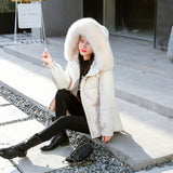 Women Winter Coats Puffer Jacket down Coat Fashion Genuine Fur Collar White Duck down Waist-Tight Student