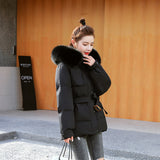 Women Winter Coats Puffer Jacket down Coat Fashion Genuine Fur Collar White Duck down Waist-Tight Student