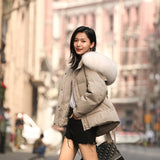 Women Winter Coats Puffer Jacket down Coat Fashion Genuine Fur Collar White Duck down Waist-Tight Student