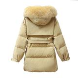 Women Winter Coats Puffer Jacket down Coat Fashion Genuine Fur Collar White Duck down Waist-Tight Student