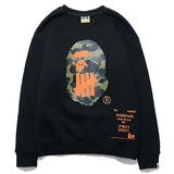 Shark Print Sweatshirts Autumn And Winter Camouflage Monkey Head Printed Loose Round Neck Fleece-Lined Sweater Men And Women