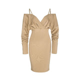 Women Spring Dress Autumn Solid Color off-the-Shoulder Strap Top Baggy Package Hip Tight Skirt Long Sleeve Waist-Tight Sexy Black Dress