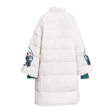 Women Winter Coats Puffer Jacket Down Coat White Duck Down Jacket Embroidered Mid-Length White Duck Down Hooded Jacket