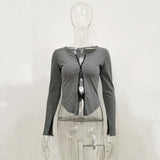 Maddy Euphoria Outfits Long Sleeve Threaded Zipper T-shirt Women's