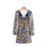 Milkmaid Dress Summer Square Collar Lace Up Lantern Sleeve Floral Dress