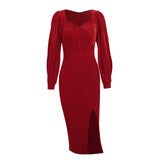 Winter Formal Dresses Autumn Winter Sexy Square Collar Chest Slimming Waist Zipper Design Long Sleeve Dress