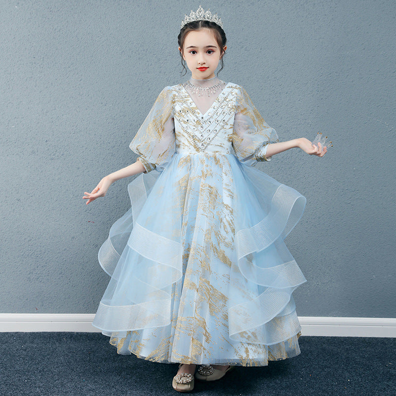 Princess Charlotte Flower Girl Dress Evening Dress Autumn and Winter Model Catwalk Performance Costumes Princess Children's Wedding Dress