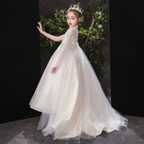 Princess Charlotte Flower Girl Dress Princess Champagne Performance Trailing Host Evening Dress